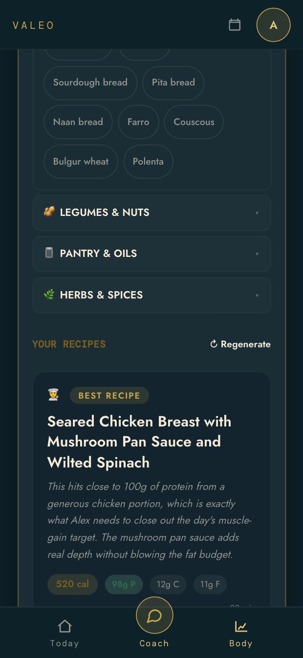 The chef built a recipe from three fridge ingredients, with macros counted
